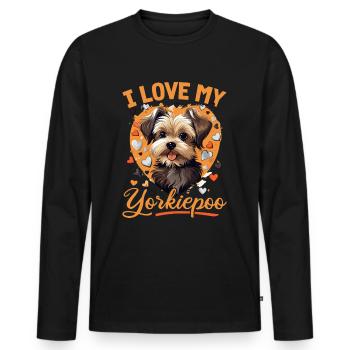Yorkiepoo chien race animal de compagnie j’aime mon Yorkiepoo - T-shirt manches longues Premium bio Homme - noir - Devant - Nico (187cm)