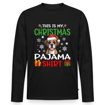 Boxer chien Noël pyjama joyeux Noël - T-shirt manches longues Premium bio Homme - noir - Devant - Nico (187cm)