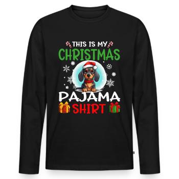 Teckel Doxie chien Noël pyjama joyeux Noël - T-shirt manches longues Premium bio Homme - noir - Devant - Nico (187cm)
