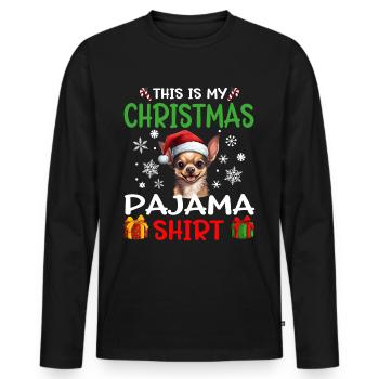 Chihuahua Chiwawa chien Noël pyjama joyeux Noël - T-shirt manches longues Premium bio Homme - noir - Devant - Nico (187cm)