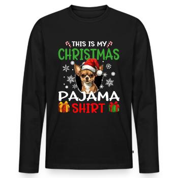 Chihuahua Chiwawa Chien Noël Pyjama Joyeux Noël - T-shirt manches longues Premium bio Homme - noir - Devant - Nico (187cm)