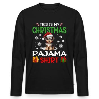 Yorkshire Terrier Yorkie Dog Christmas Pajama - Männer Premium Bio Langarmshirt - Schwarz - Vorne - Nico (187cm)