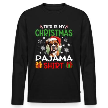 Boxer chien Noël pyjama joyeux Noël - T-shirt manches longues Premium bio Homme - noir - Devant - Nico (187cm)