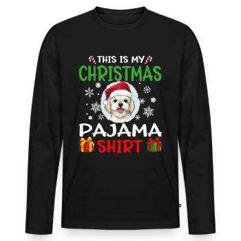Pyjama de Noël pour chien maltais Joyeux Noël - T-shirt manches longues Premium bio Homme - noir - Devant - Nico (187cm)