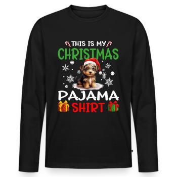 Yorkshire Terrier Yorkie Dog Christmas Pajama - Männer Premium Bio Langarmshirt - Schwarz - Vorne - Nico (187cm)