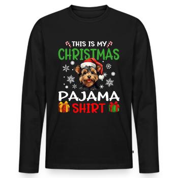 Yorkshire Terrier Yorkie Dog Christmas Pajama - Männer Premium Bio Langarmshirt - Schwarz - Vorne - Nico (187cm)