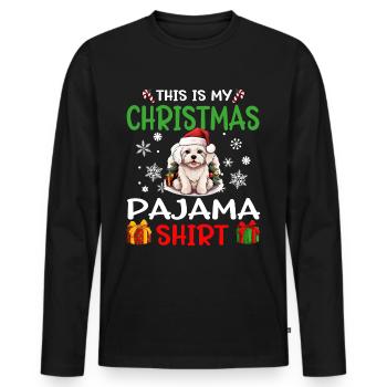 Pyjama de Noël pour chien maltais Joyeux Noël - T-shirt manches longues Premium bio Homme - noir - Devant - Nico (187cm)