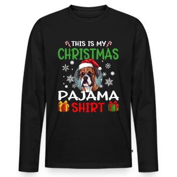 Boxer chien Noël pyjama joyeux Noël - T-shirt manches longues Premium bio Homme - noir - Devant - Nico (187cm)