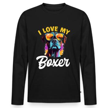 Boxer chien race animal de compagnie - J’aime mon boxer - T-shirt manches longues Premium bio Homme - noir - Devant - Nico (187cm)