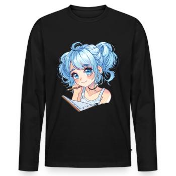 Anime and Sketching Anime Girl Sketching Otaku - Men's Premium Organic Long Sleeve Shirt - black - Front - Nico (187cm)