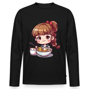 Ramen Cat Lover Cute Anime Girl Eating Ramen Otaku - Männer Premium Bio Langarmshirt - Schwarz - Vorne - Nico (187cm)