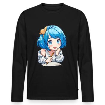 Anime and Sketching Anime Girl Sketching Otaku - Men's Premium Organic Long Sleeve Shirt - black - Front - Nico (187cm)