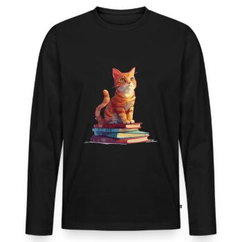 Cats and Books Reading Bookworm Funny & Cut - Men's Premium Organic Long Sleeve Shirt - black - Front - Nico (187cm)