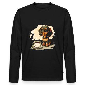 Cute Dachshund Doxie with a Cup of Coffee Wiener - Men's Premium Organic Long Sleeve Shirt - black - Front - Nico (187cm)
