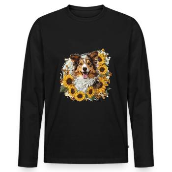 Shetland Sheepdog Sheltie Dog Sunflower Cute - Men's Premium Organic Long Sleeve Shirt - black - Front - Nico (187cm)