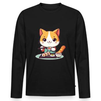 Chats et Sushi Japonais Nourriture Chaton Kawaii Anime - T-shirt manches longues Premium bio Homme - noir - Devant - Nico (187cm)