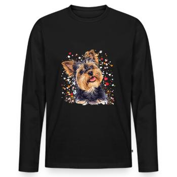 Yorkshire Terrier Yorkie Chien Race Animal Mignon - T-shirt manches longues Premium bio Homme - noir - Devant - Nico (187cm)