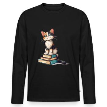 Cats and Books Reading Bookworm Funny & Cute - Men's Premium Organic Long Sleeve Shirt - black - Front - Nico (187cm)