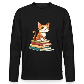 Cats and Books Reading Bookworm Funny & Cute - Men's Premium Organic Long Sleeve Shirt - black - Front - Nico (187cm)