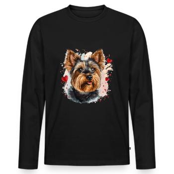Yorkshire Terrier Yorkie Chien Race Animal Mignon - T-shirt manches longues Premium bio Homme - noir - Devant - Nico (187cm)