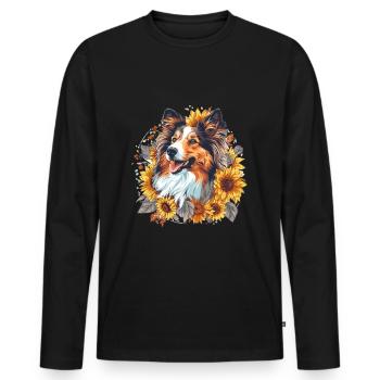 Shetland Sheepdog Sheltie Dog Sunflower Cute - Men's Premium Organic Long Sleeve Shirt - black - Front - Nico (187cm)