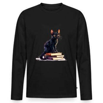 Cats and Books Reading Bookworm Funny & Cute - Men's Premium Organic Long Sleeve Shirt - black - Front - Nico (187cm)