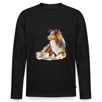 Shetland Sheepdog Sheltie Coffee Dog Breed Pet - Men's Premium Organic Long Sleeve Shirt - black - Front - Nico (187cm)