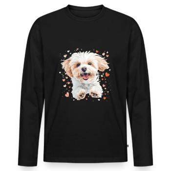 Maltipoo Chien Race Animal Mignon Drôle Graphique - T-shirt manches longues Premium bio Homme - noir - Devant - Nico (187cm)