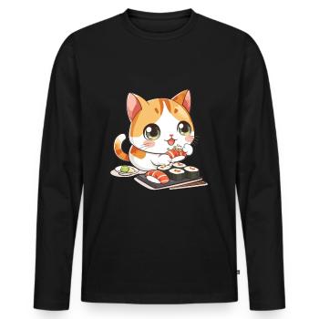 Chats et Sushi Japonais Nourriture Chaton Kawaii Anime - T-shirt manches longues Premium bio Homme - noir - Devant - Nico (187cm)