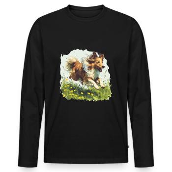 Shetland Sheepdog Sheltie Dog Breed Pet Cute - Men's Premium Organic Long Sleeve Shirt - black - Front - Nico (187cm)