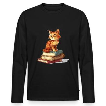 Cats and Books Reading Bookworm Funny & Cute - Men's Premium Organic Long Sleeve Shirt - black - Front - Nico (187cm)
