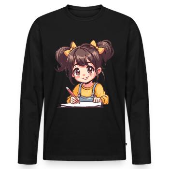 Anime Girl Sketching Art Anime Kawaii Otaku - Men's Premium Organic Long Sleeve Shirt - black - Front - Nico (187cm)