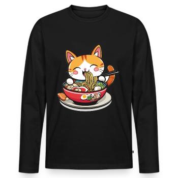 Funny Cat eating Ramen Noodle Soup Anime Kawaii - Men's Premium Organic Long Sleeve Shirt - black - Front - Nico (187cm)