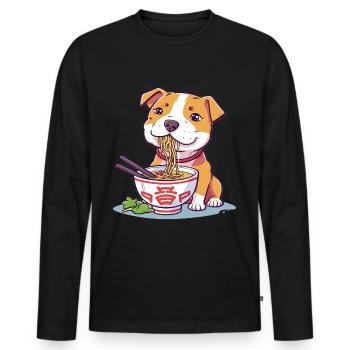 Drôle de Pitbull mangeant de la soupe de nouilles Ramen Kawaii - T-shirt manches longues Premium bio Homme - noir - Devant - Nico (187cm)