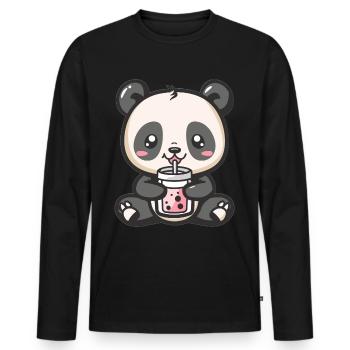 Kawaii Panda Boire Bubble Tea Boba Anime Mignon - T-shirt manches longues Premium bio Homme - noir - Devant - Nico (187cm)