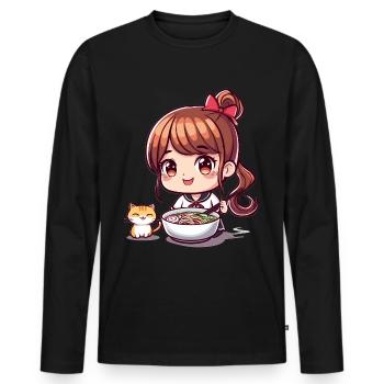 Anime Ramen Amoureux des chats Fille mignonne mangeant des Ramen Otaku - T-shirt manches longues Premium bio Homme - noir - Devant - Nico (187cm)