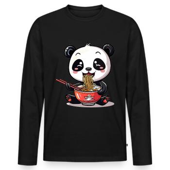 Kawaii Panda eating Ramen Noodle Soup Cute Graphic - Men's Premium Organic Long Sleeve Shirt - black - Front - Nico (187cm)