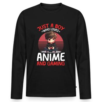 Anime Gaming Boy Manga Gamer Otaku Just a Boy - Men's Premium Organic Long Sleeve Shirt - black - Front - Nico (187cm)