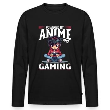 Anime Gaming Boy Manga Gamer Otaku Powered By - Men's Premium Organic Long Sleeve Shirt - black - Front - Nico (187cm)