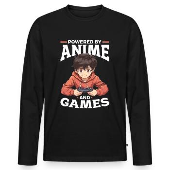 Anime Gaming Boy Manga Gamer Otaku Powered by - Men's Premium Organic Long Sleeve Shirt - black - Front - Nico (187cm)