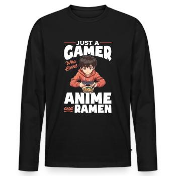 Anime Ramen Gaming Boy Manga Gamer Otaku - T-shirt manches longues Premium bio Homme - noir - Devant - Nico (187cm)