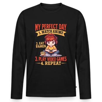 Anime Ramen Gaming Boy Manga Gamer Otaku - Men's Premium Organic Long Sleeve Shirt - black - Front - Nico (187cm)