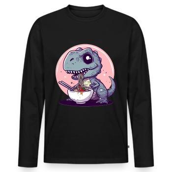 Goth Pastel Mignon Effrayant Kawaii T-Rex Manger Ramen - T-shirt manches longues Premium bio Homme - noir - Devant - Nico (187cm)