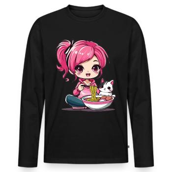 Ramen Cat Lover Cute Anime Girl Eating Ramen Otaku - Männer Premium Bio Langarmshirt - Schwarz - Vorne - Nico (187cm)