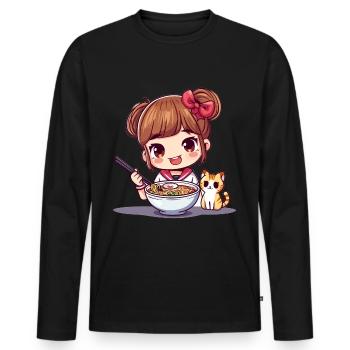 Ramen Cat Lover Cute Anime Girl Eating Ramen Otaku - Männer Premium Bio Langarmshirt - Schwarz - Vorne - Nico (187cm)