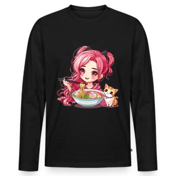 Ramen Cat Lover Cute Anime Girl Eating Ramen Otaku - Männer Premium Bio Langarmshirt - Schwarz - Vorne - Nico (187cm)