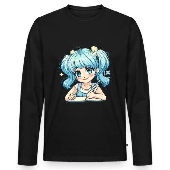 Anime and Sketching Anime Girl Sketching Otaku - Men's Premium Organic Long Sleeve Shirt - black - Front - Nico (187cm)
