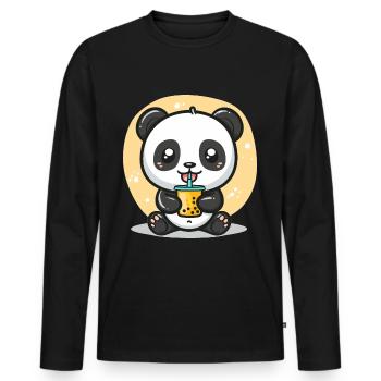 Kawaii Panda Boire Bubble Tea Boba Anime Mignon - T-shirt manches longues Premium bio Homme - noir - Devant - Nico (187cm)