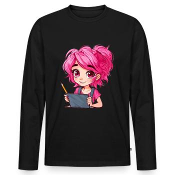 Anime and Sketching Anime Girl Sketching Otaku - Men's Premium Organic Long Sleeve Shirt - black - Front - Nico (187cm)
