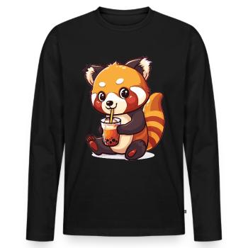 Panda roux kawaii buvant du thé à bulles Boba Anime - T-shirt manches longues Premium bio Homme - noir - Devant - Nico (187cm)